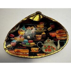 Decoupage Clam Shell Trinket Dish‎ Tea Time
